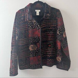 CHRISTOPHER & BANKS Jacket Tapestry Tweed Patchwork Brocade Boho Reversible Sz L
